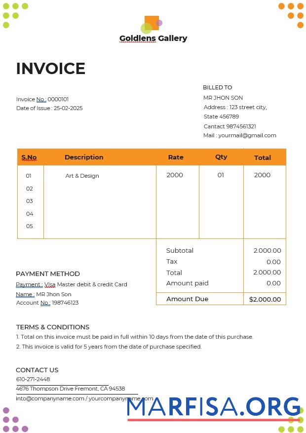 Realistic Photo Art Gallery Invoice Template
